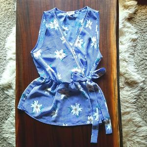 Floral stripped sleeveless tie wrap tank